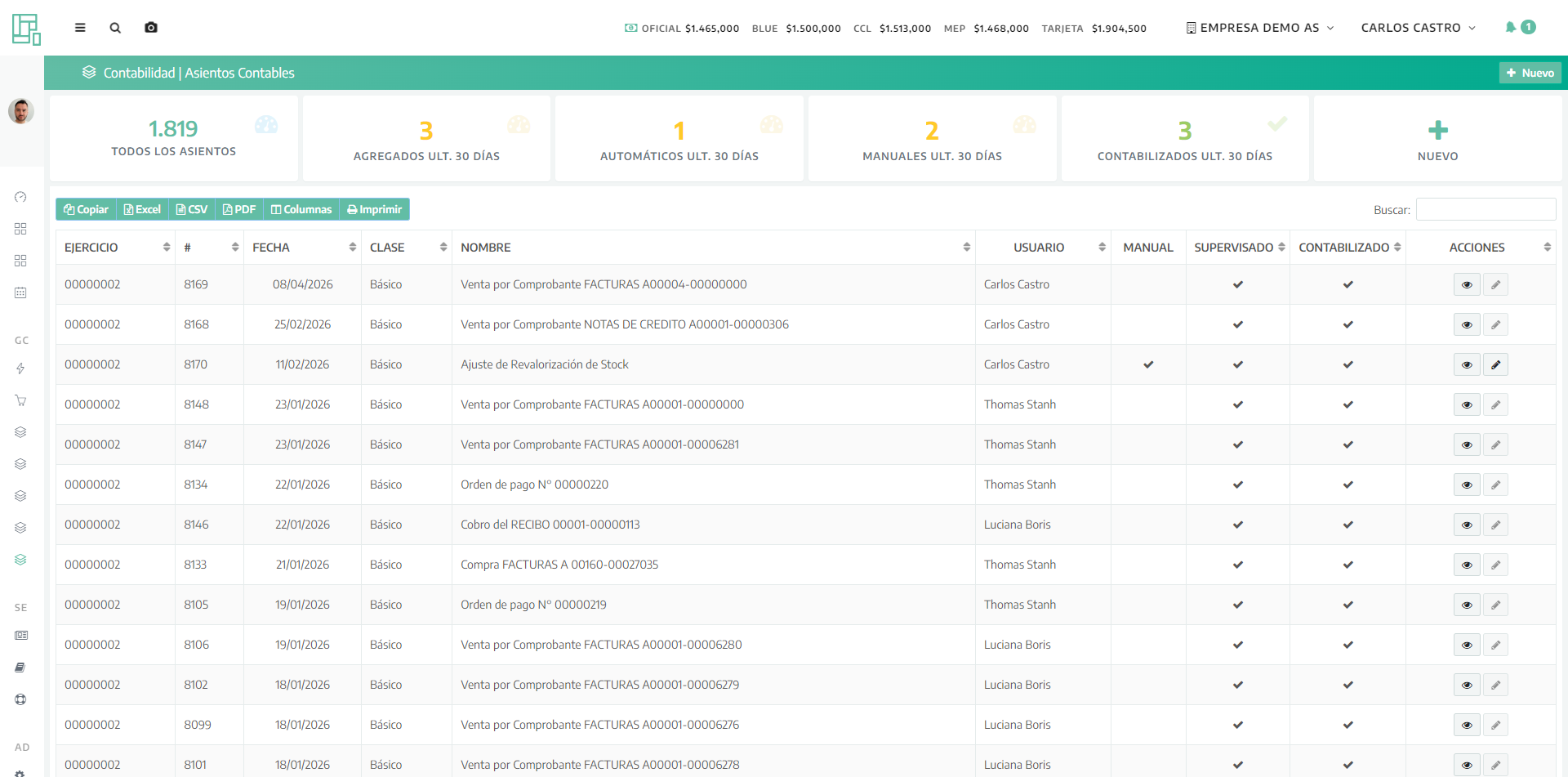 Orden contable conectado a la operación.