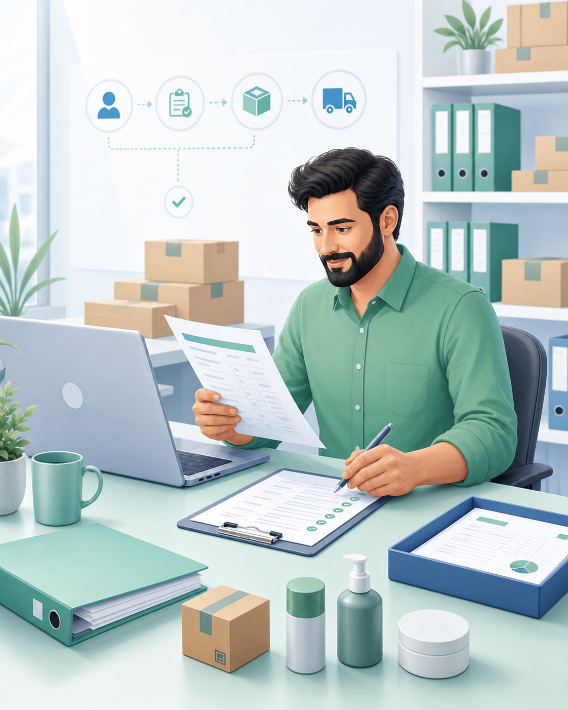 Ilustración editorial del módulo Compras de platbi®