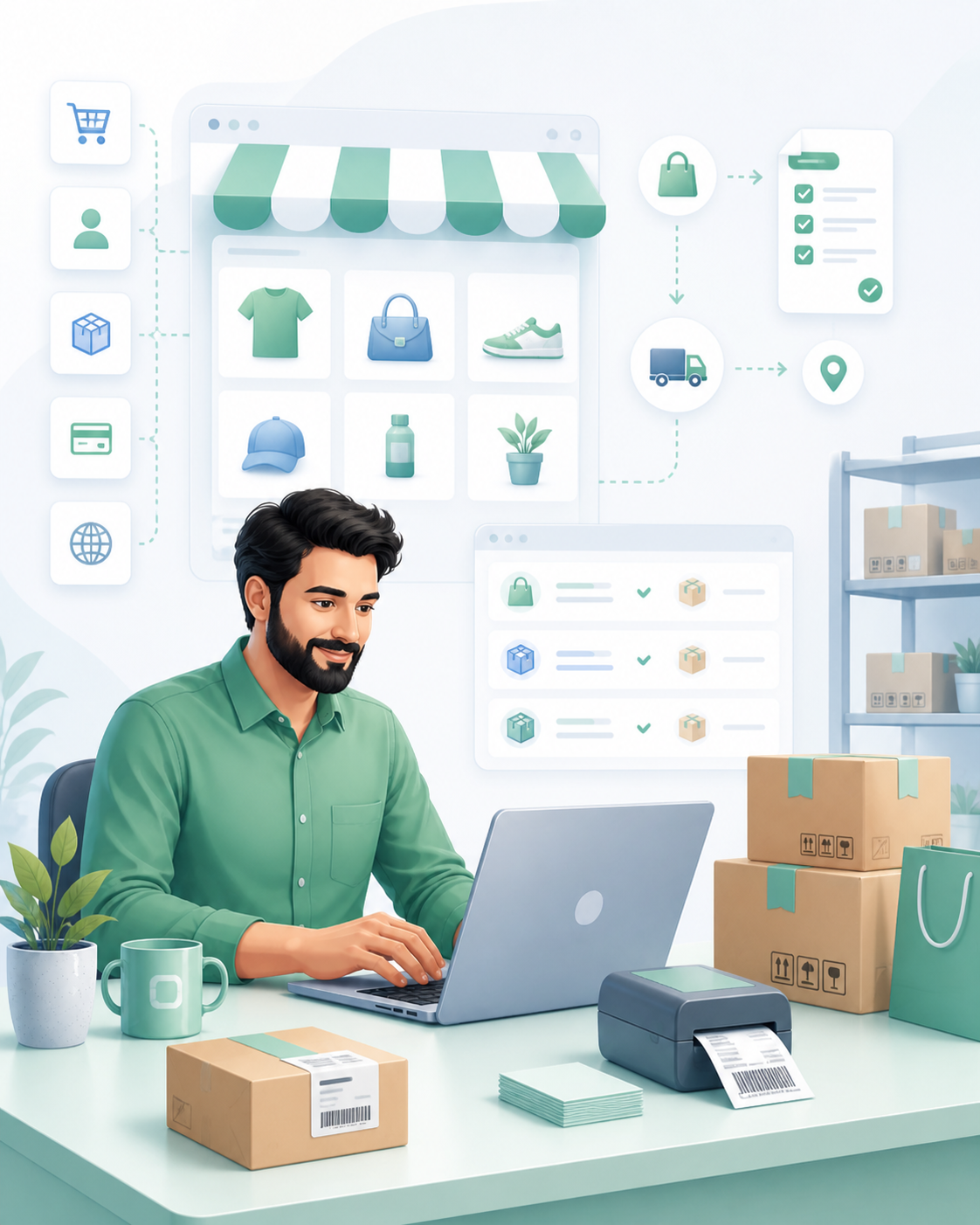Ilustración editorial del módulo E-Commerce de platbi®